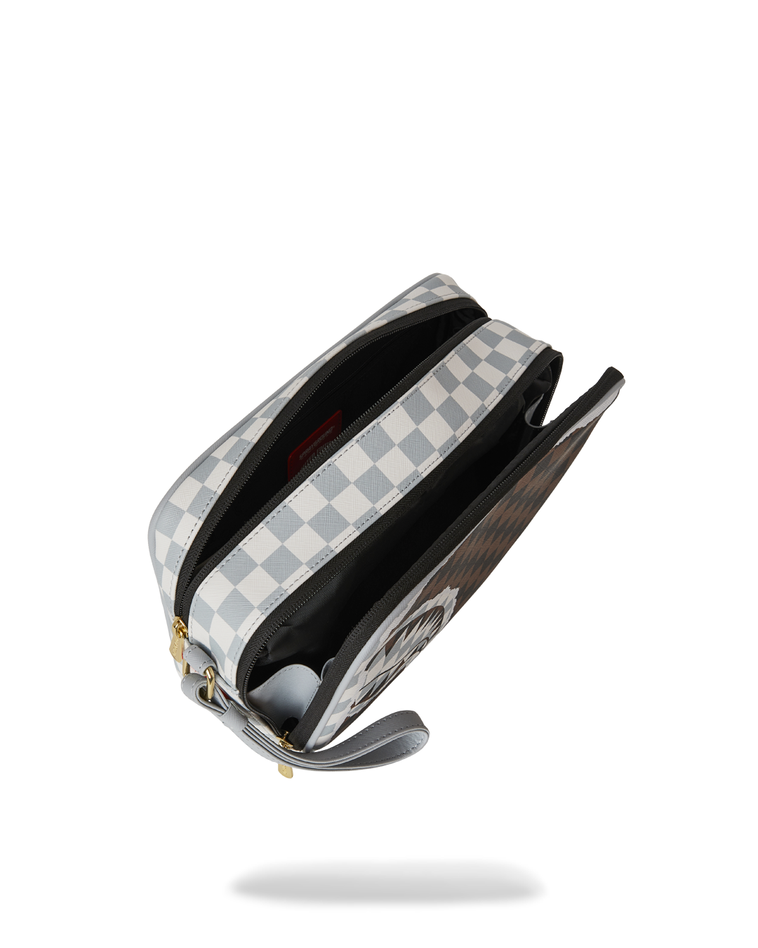 CREAM AND BROWN TEAR CHECK TOILETRY BAG
