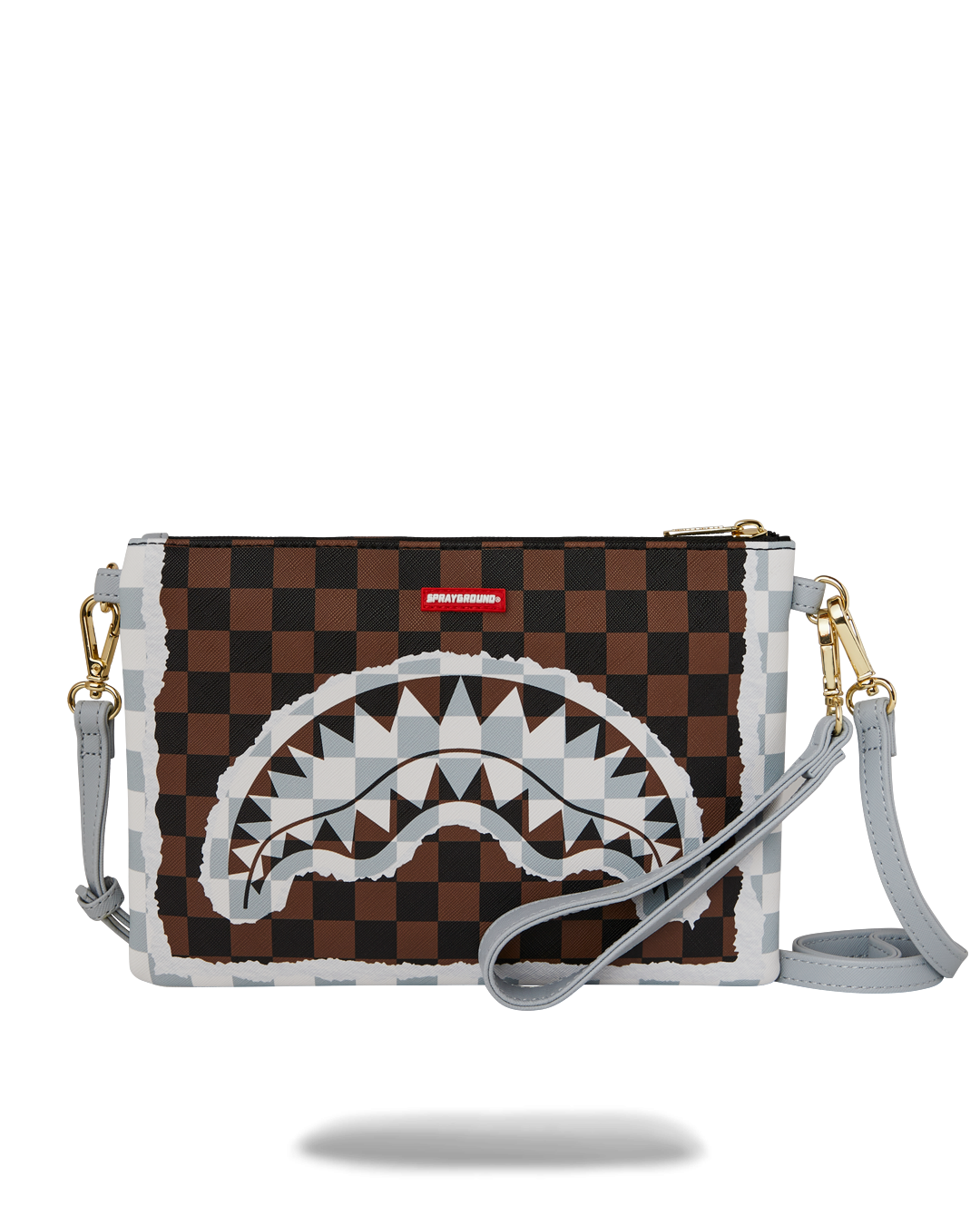 CREAM AND BROWN TEAR CHECK CROSSOVER CLUTCH