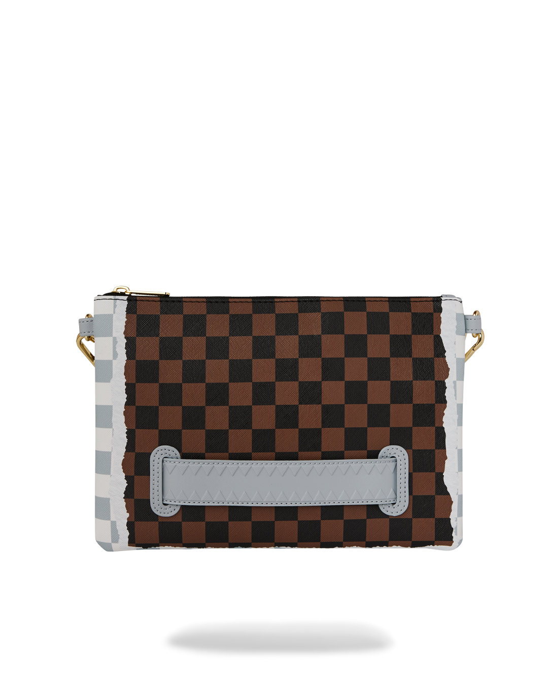 CREAM AND BROWN TEAR CHECK CROSSOVER CLUTCH