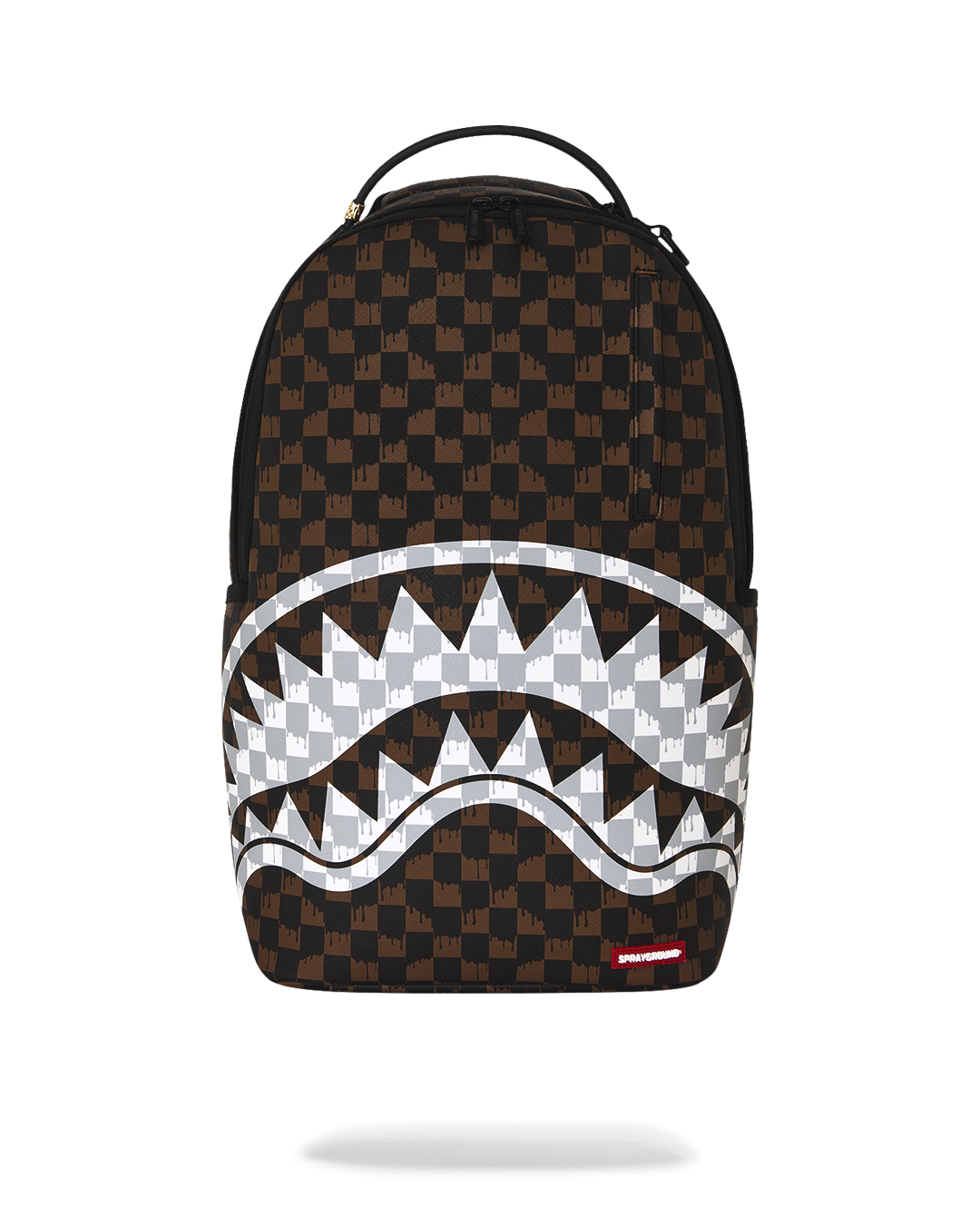BROWN AND CREAM DRIP CHECK SHARK DLXSV BACKPACK
