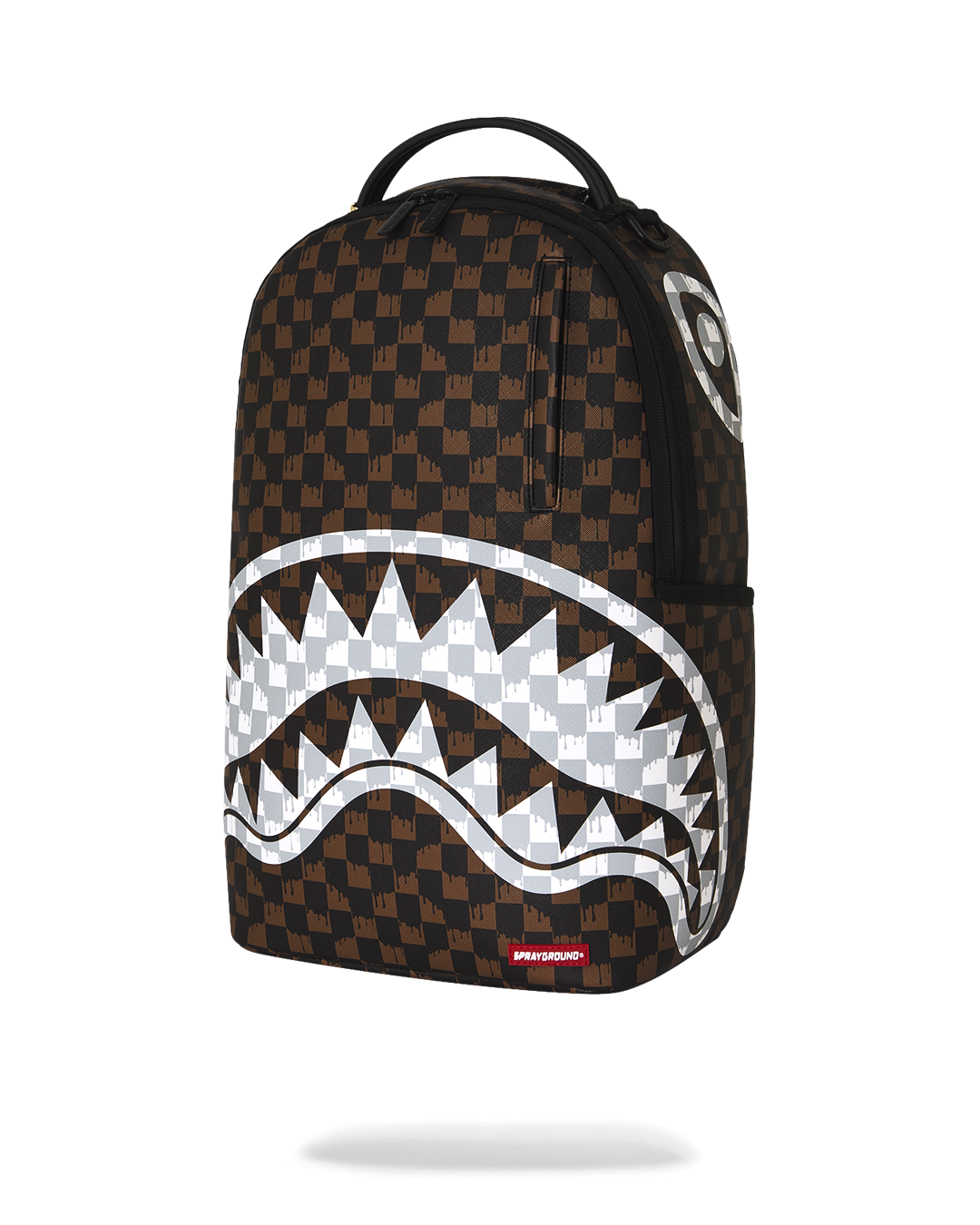 BROWN AND CREAM DRIP CHECK SHARK DLXSV BACKPACK