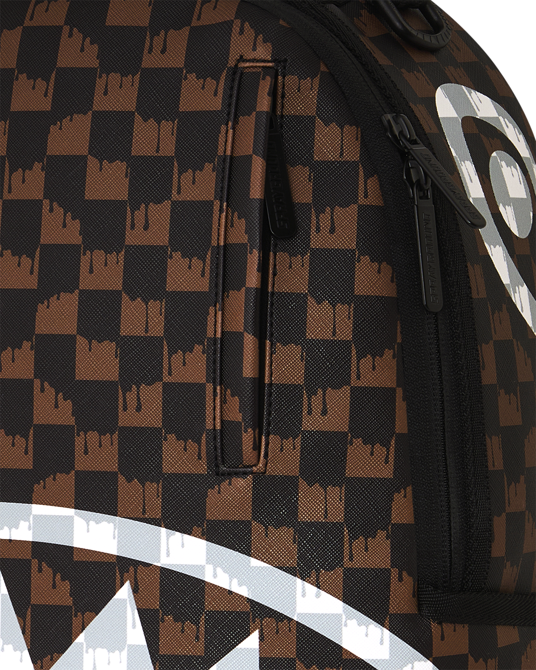 BROWN AND CREAM DRIP CHECK SHARK DLXSV BACKPACK