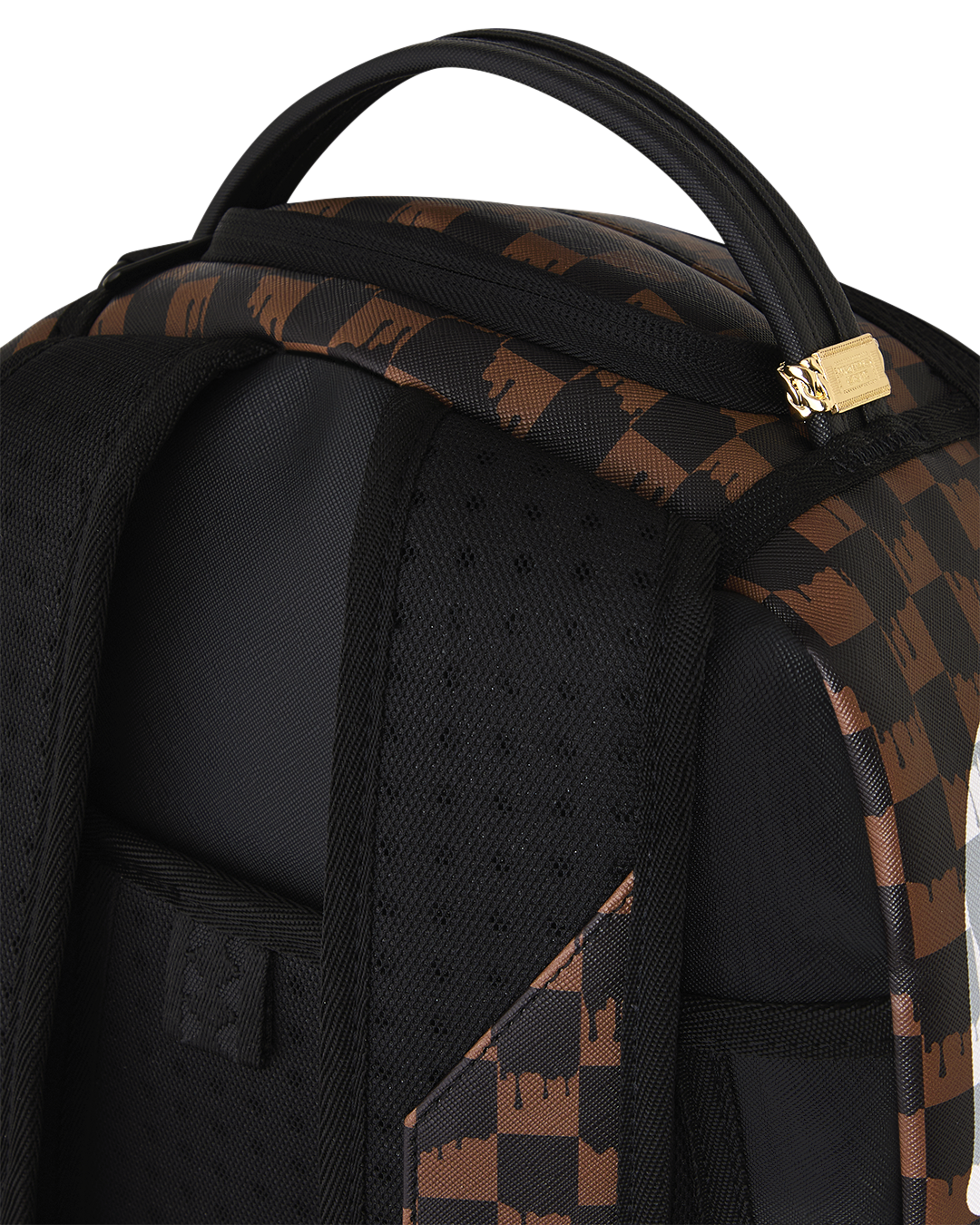 BROWN AND CREAM DRIP CHECK SHARK DLXSV BACKPACK