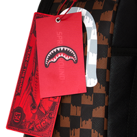 BROWN AND CREAM DRIP CHECK SHARK DLXSV BACKPACK