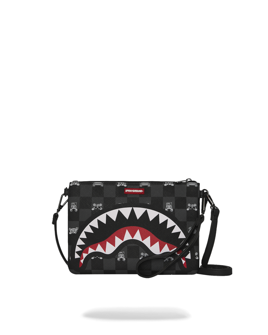 GRAY PEEKING CHARACTER CHECK CROSSOVER CLUTCH
