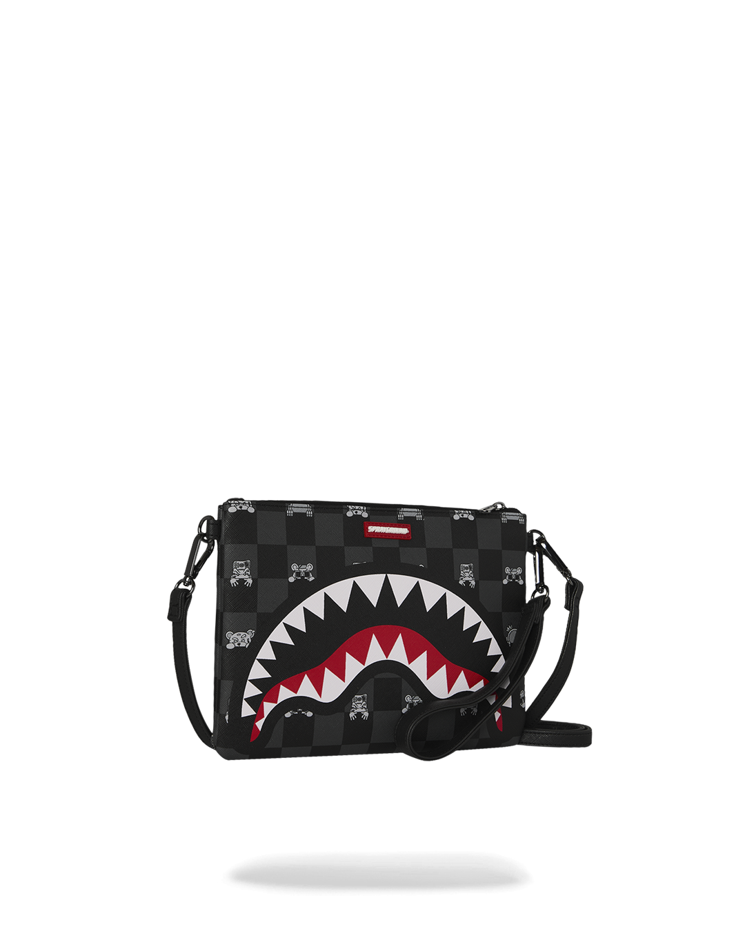 GRAY PEEKING CHARACTER CHECK CROSSOVER CLUTCH