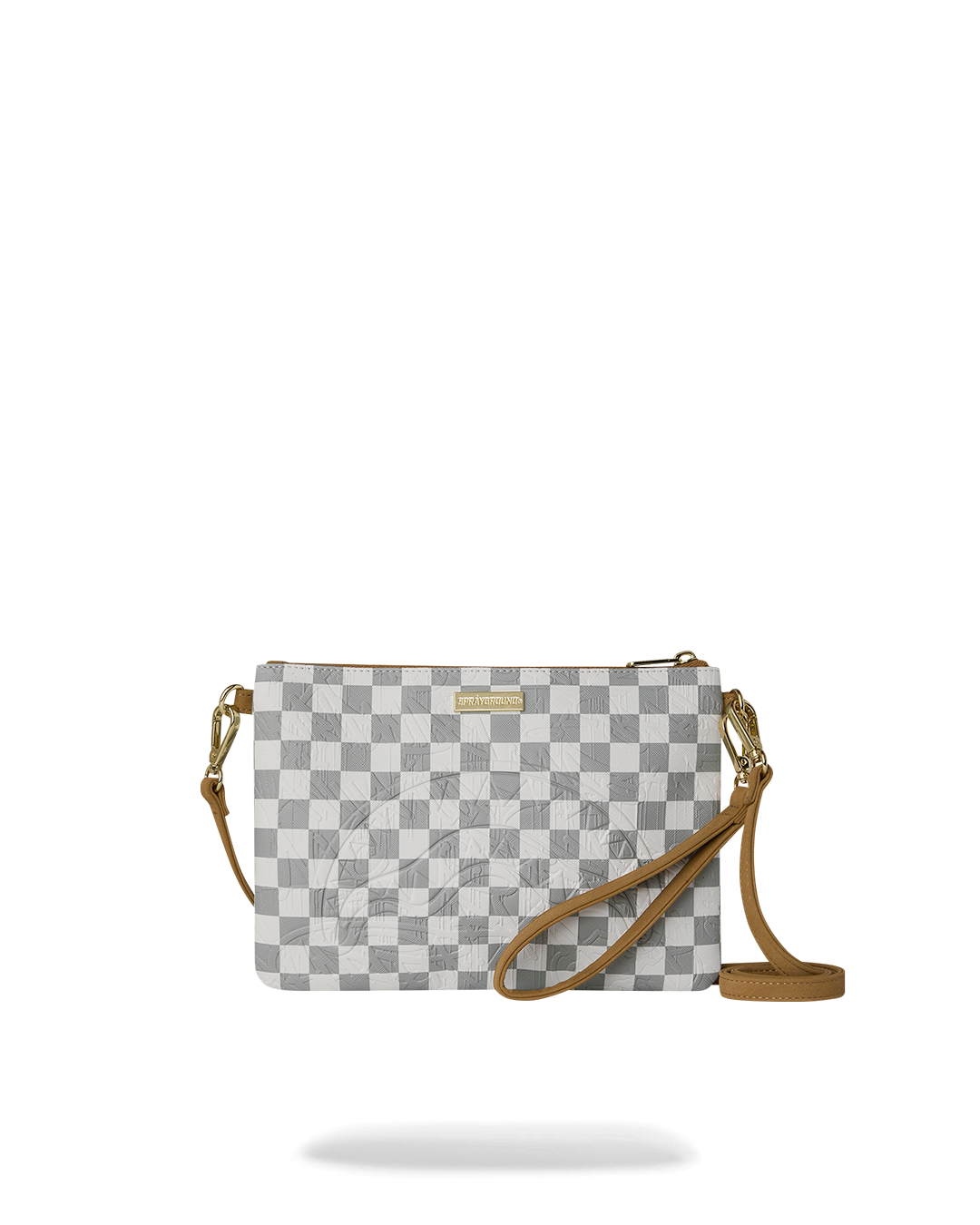 GRAFF EMBOSSED CREAM CHECK CROSSOVER CLUTCH