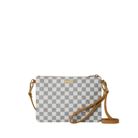 GRAFF EMBOSSED CREAM CHECK CROSSOVER CLUTCH