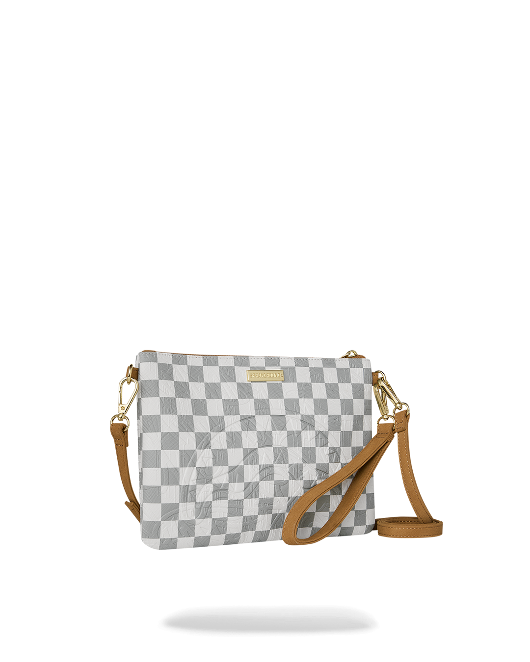 GRAFF EMBOSSED CREAM CHECK CROSSOVER CLUTCH