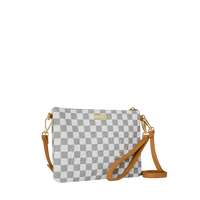 GRAFF EMBOSSED CREAM CHECK CROSSOVER CLUTCH