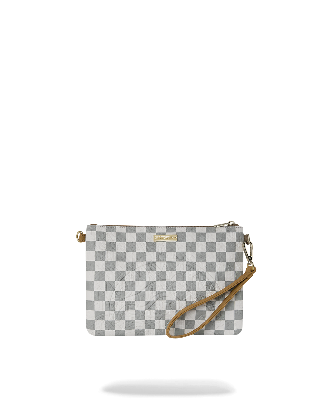 GRAFF EMBOSSED CREAM CHECK CROSSOVER CLUTCH