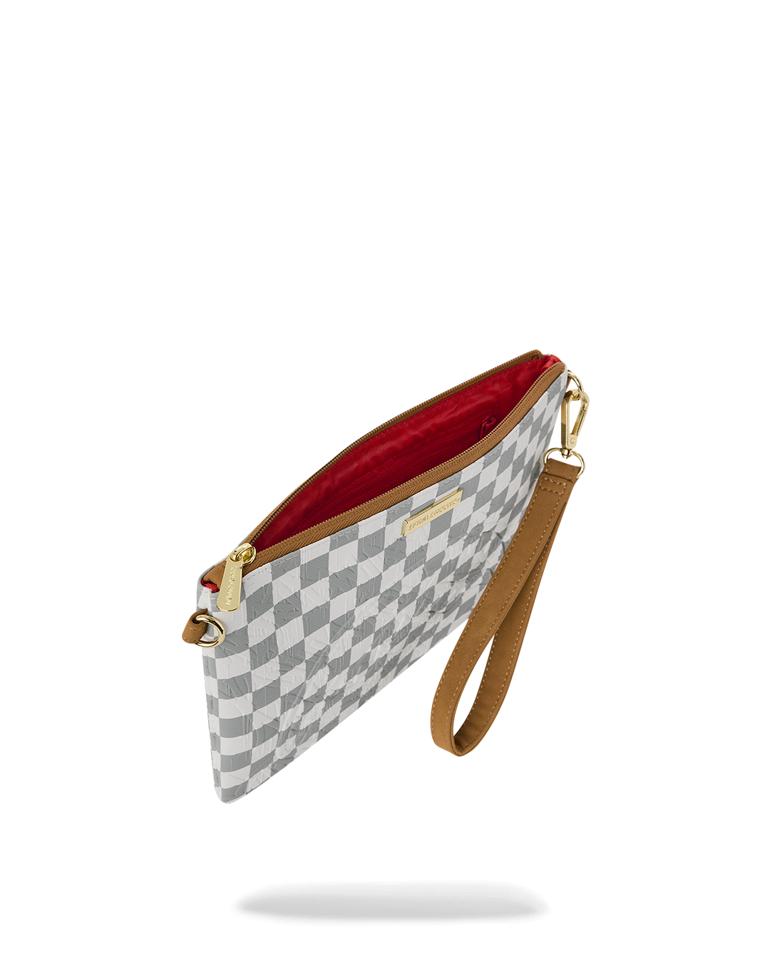 GRAFF EMBOSSED CREAM CHECK CROSSOVER CLUTCH