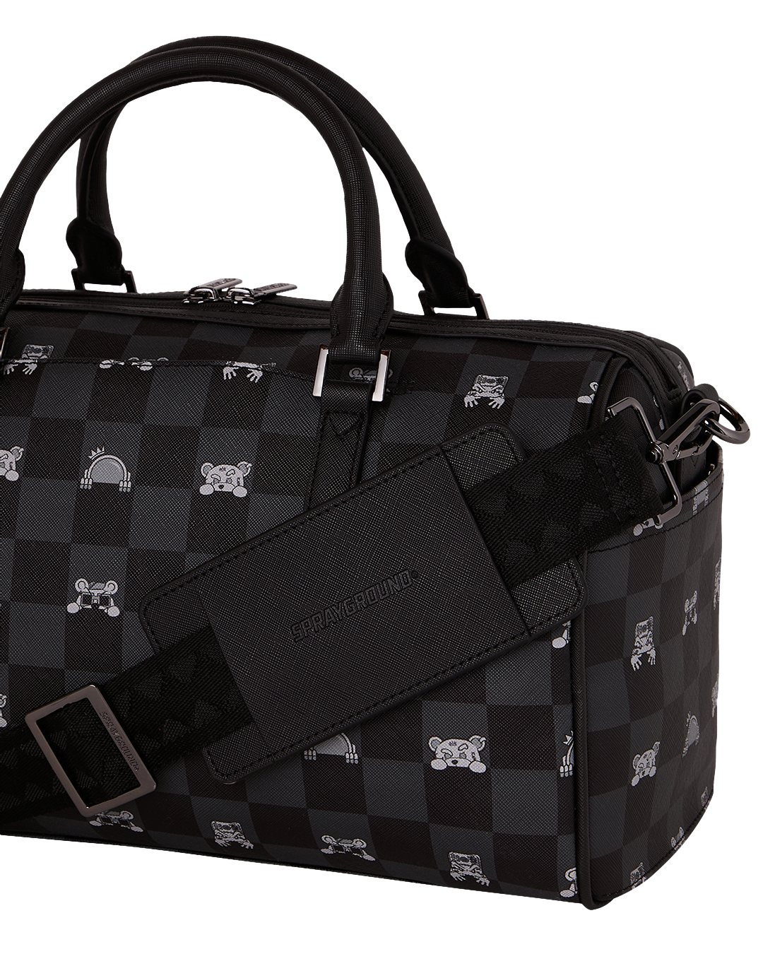 GRAY PEEKING CHARACTER CHECK MINI DUFFLE