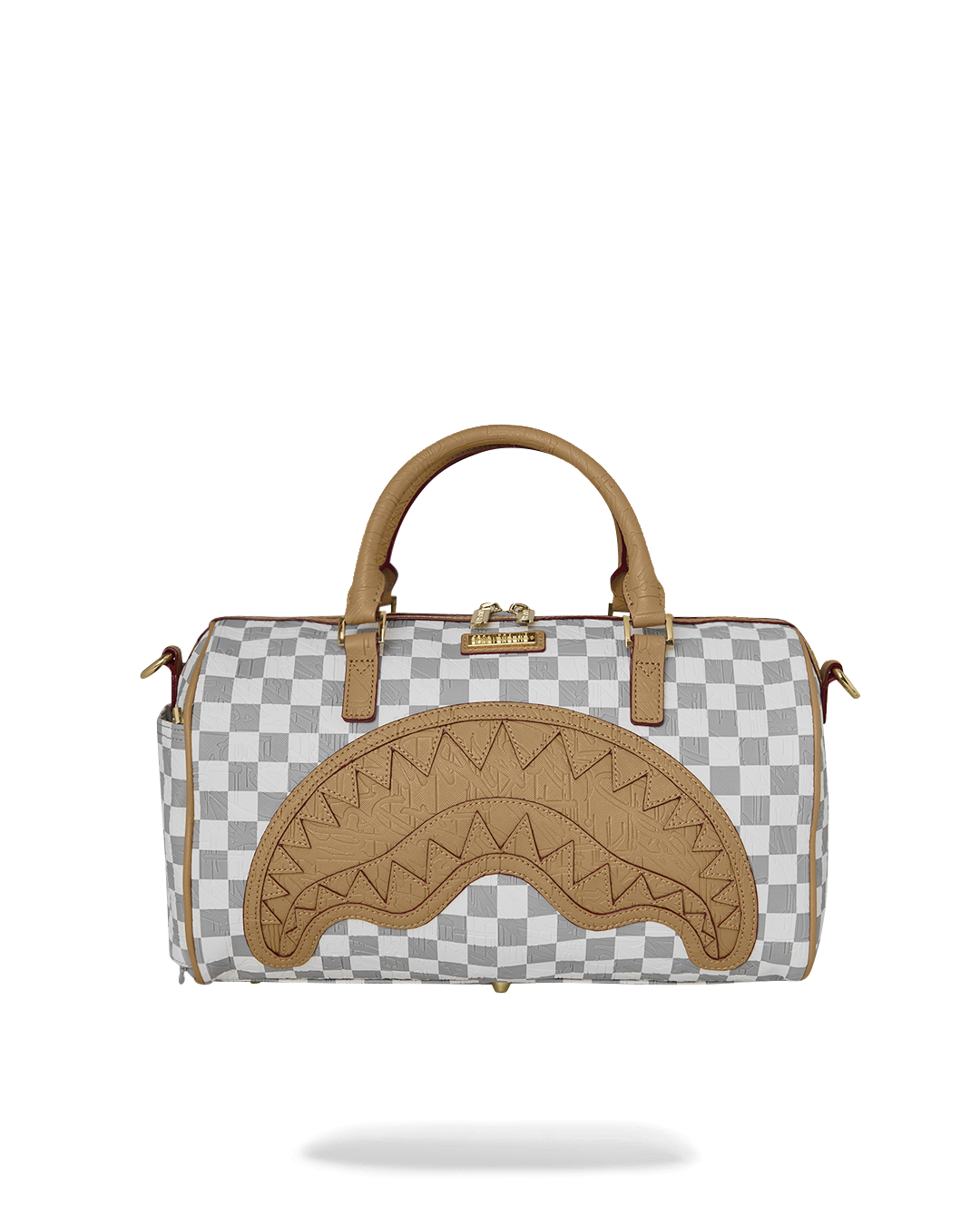 EMBOSSED CHECK CREAM MINI DUFFLE