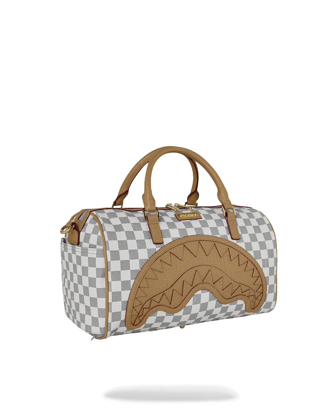 EMBOSSED CHECK CREAM MINI DUFFLE