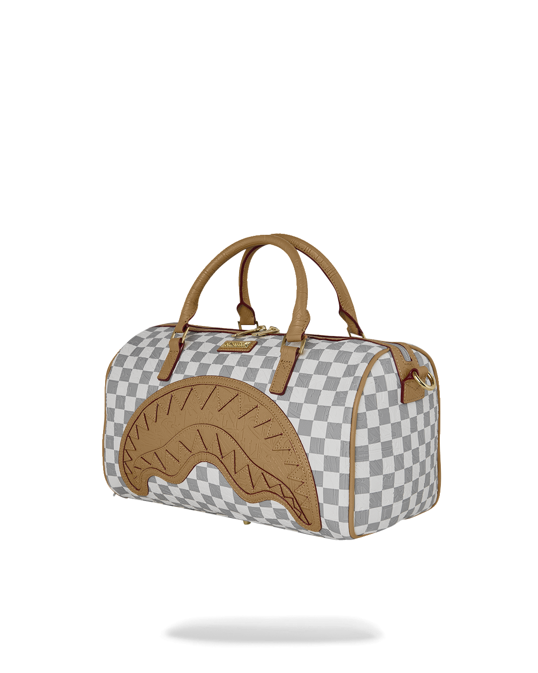 EMBOSSED CHECK CREAM MINI DUFFLE
