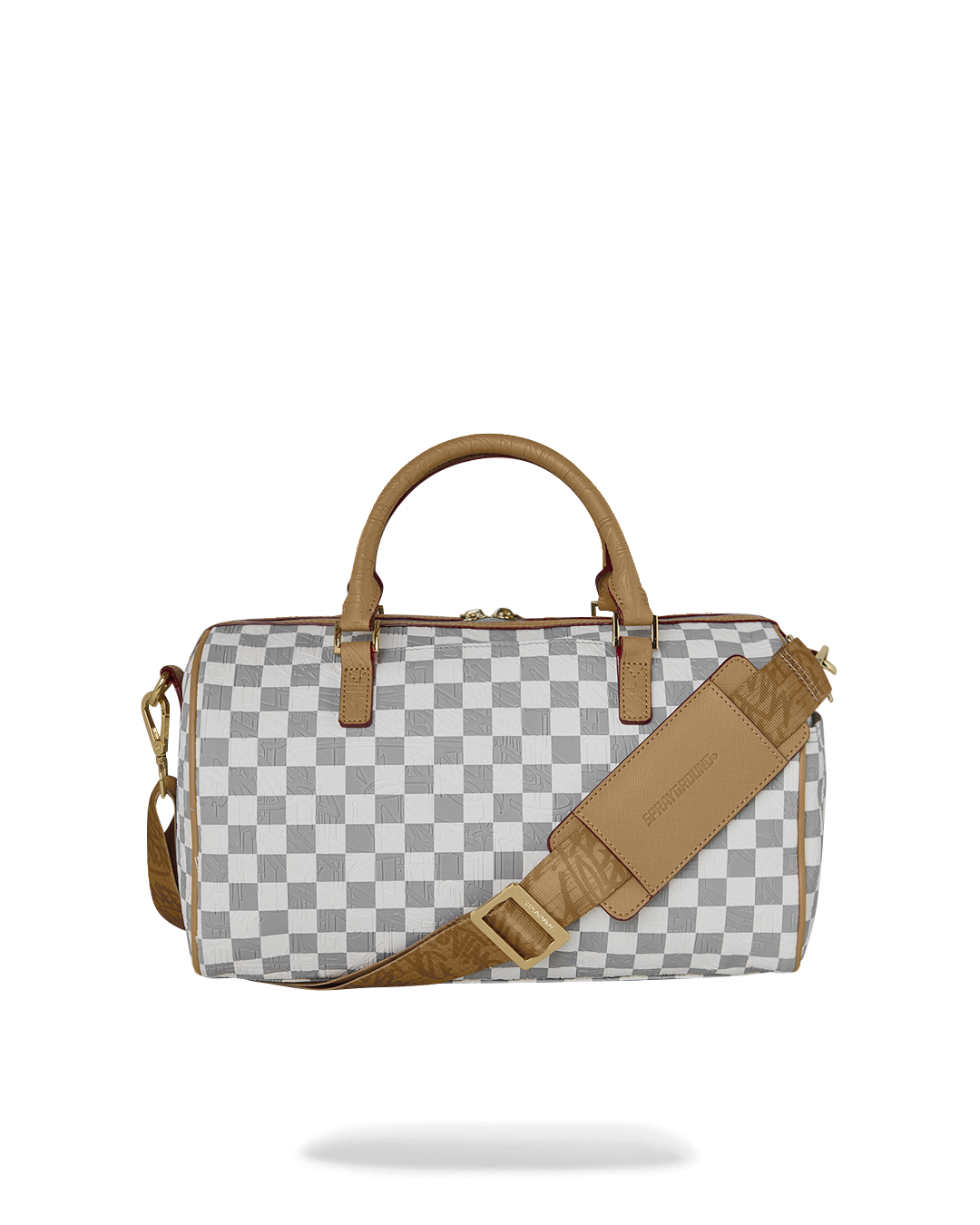 EMBOSSED CHECK CREAM MINI DUFFLE