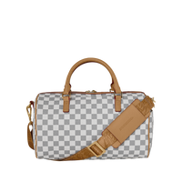 EMBOSSED CHECK CREAM MINI DUFFLE