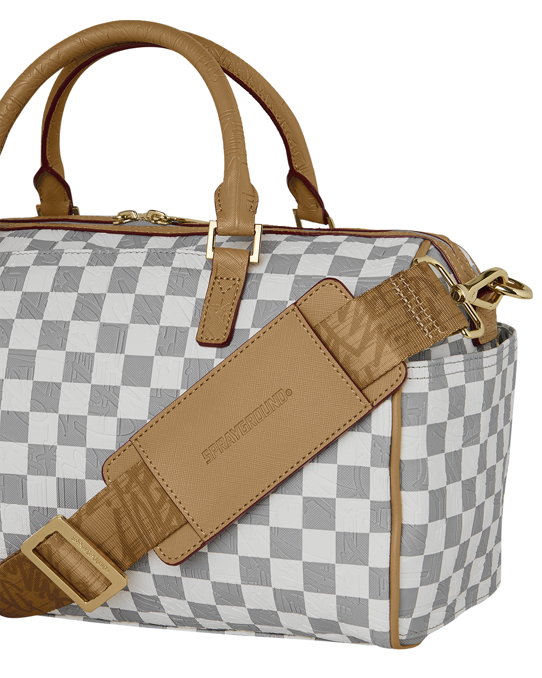 EMBOSSED CHECK CREAM MINI DUFFLE