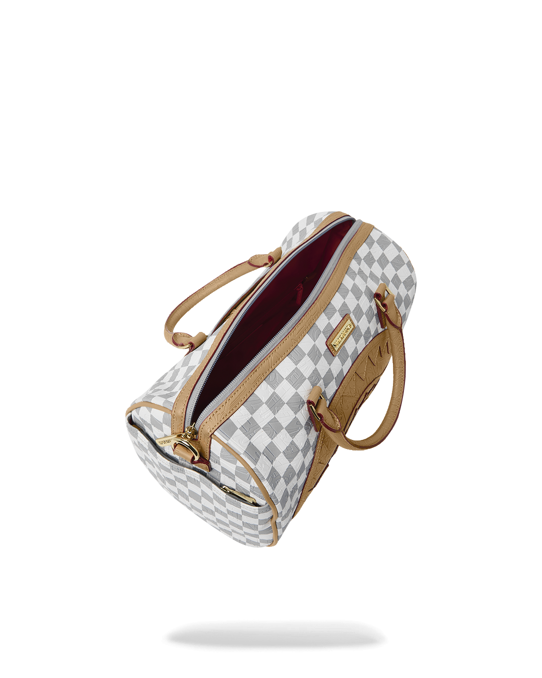 EMBOSSED CHECK CREAM MINI DUFFLE