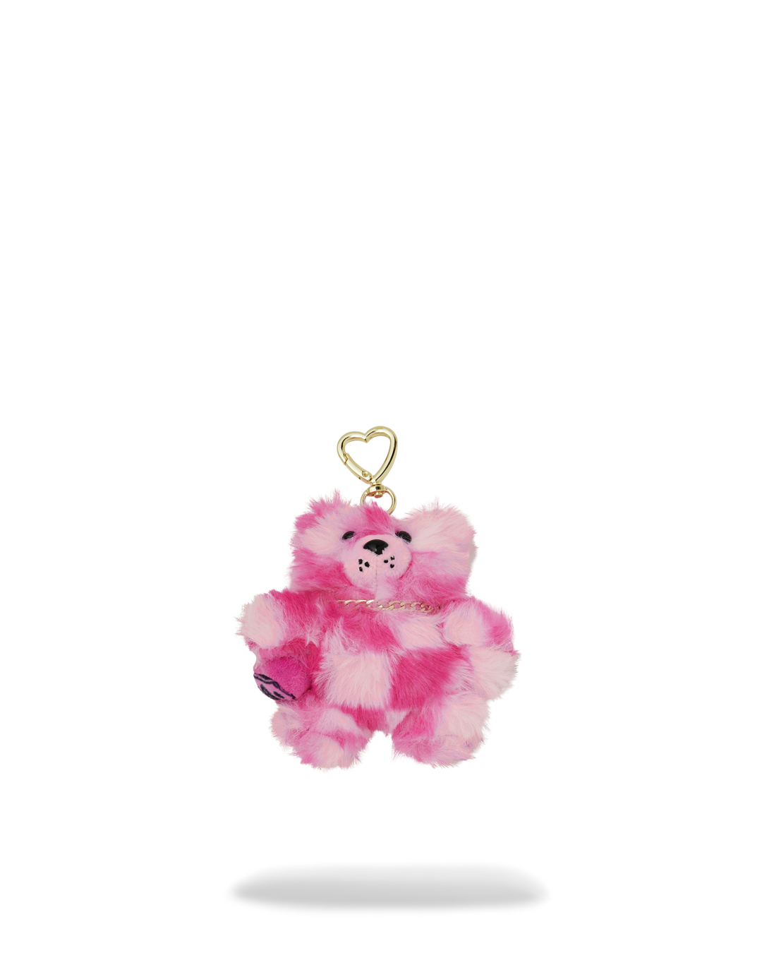 PINK FUR CHECK BEAR CUB KEYCHAIN