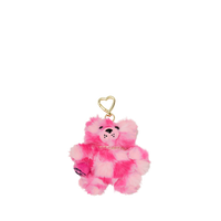 PINK FUR CHECK BEAR CUB KEYCHAIN