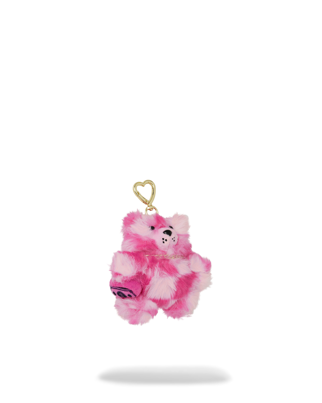 PINK FUR CHECK BEAR CUB KEYCHAIN