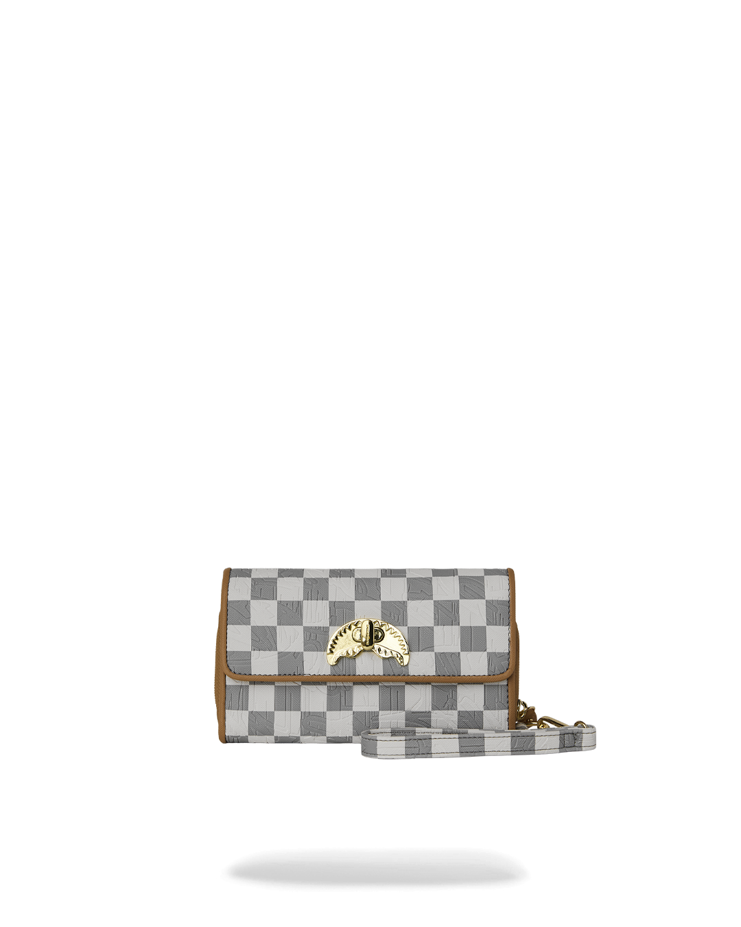 EMBOSSED CHECK CREAM TURNLOCK WALLET w/ WRISTLET STRAP