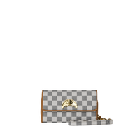 EMBOSSED CHECK CREAM TURNLOCK WALLET w/ WRISTLET STRAP