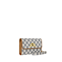 EMBOSSED CHECK CREAM TURNLOCK WALLET w/ WRISTLET STRAP
