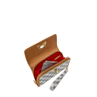 EMBOSSED CHECK CREAM TURNLOCK WALLET w/ WRISTLET STRAP
